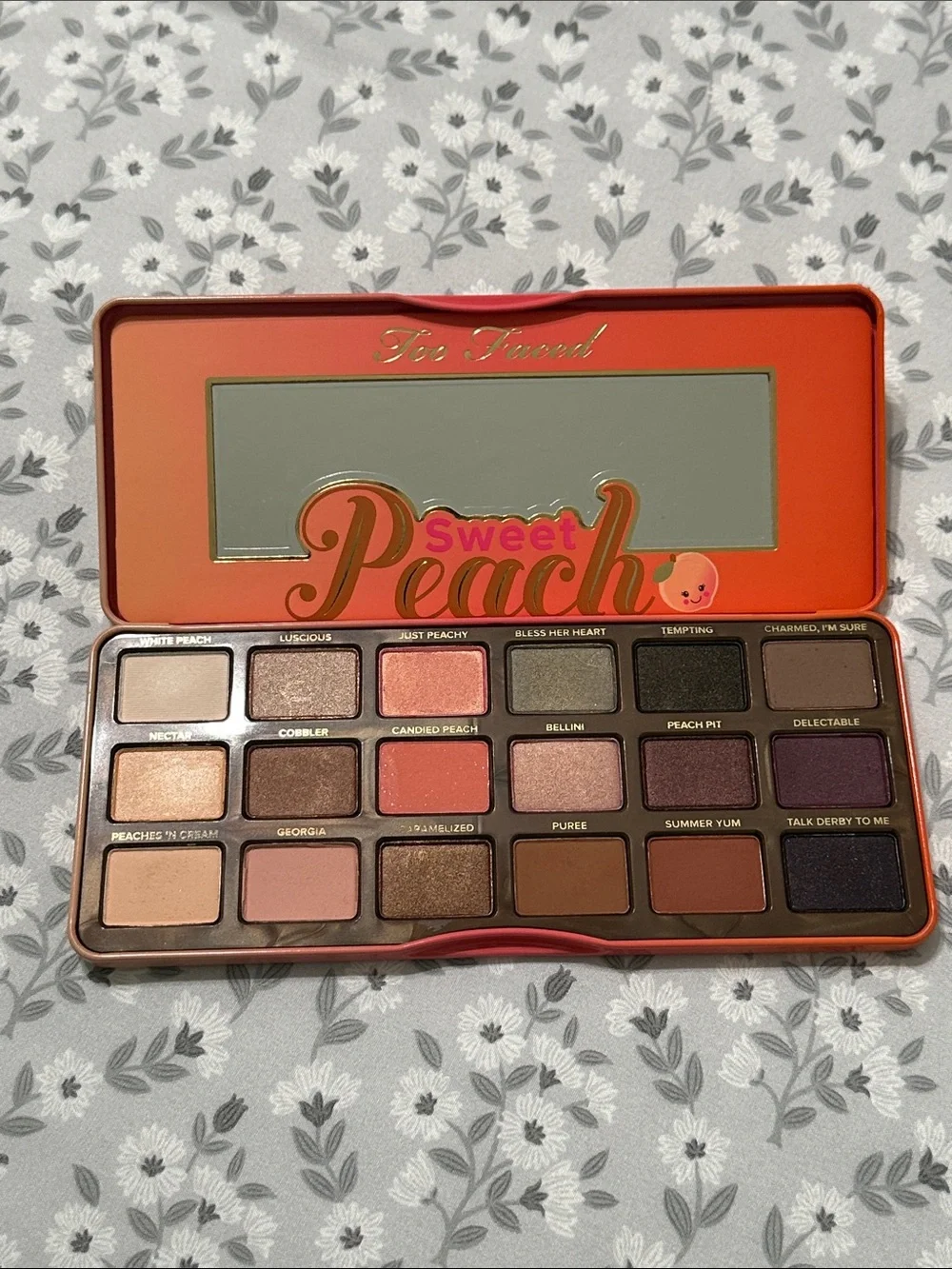 Too Faced Sweet Peach Eyeshadow Palette — Peach, Pink, Brown, Gold, Coral